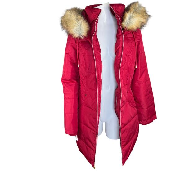 Susan Graver Water Resistant Quilted Puffer Jacket with Hood Scarlet Red Small - Picture 1 of 13